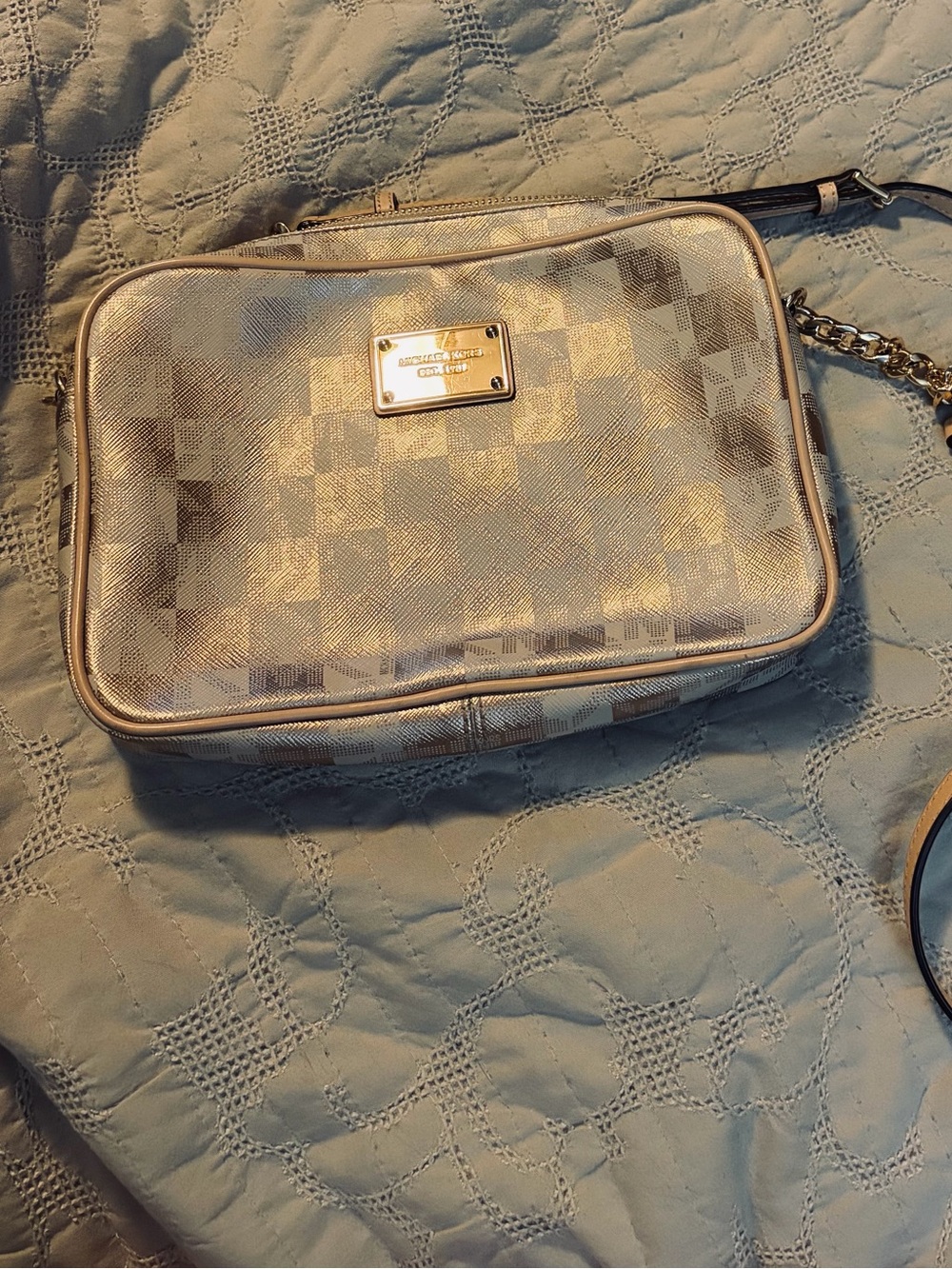 Michael Kors Metallic Gold Checkered Crossbody